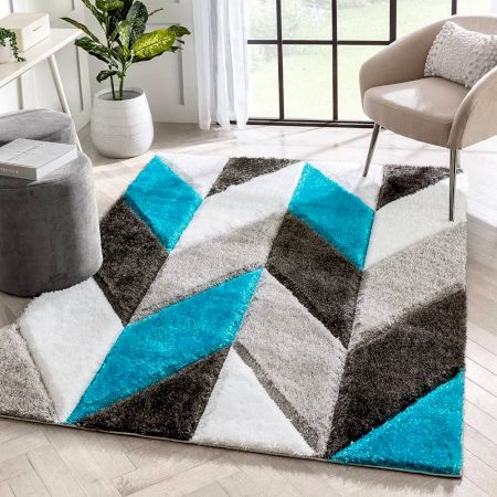 Modern blue Geometric Bedroom Rug